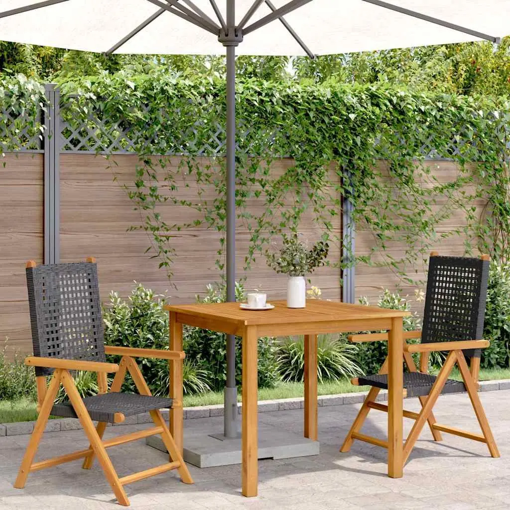 Outdoor Garden Chairs 2 pcs Black Folding Acacia Wood PE Rattan Reclining Seating