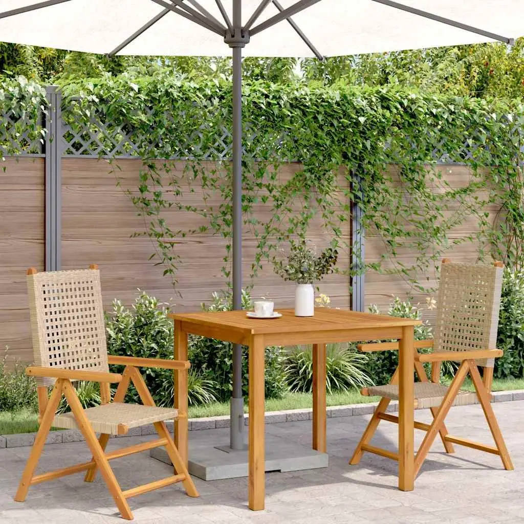 Outdoor Garden Chairs 2 pcs Beige Acacia Wood PE Rattan Reclining Folding