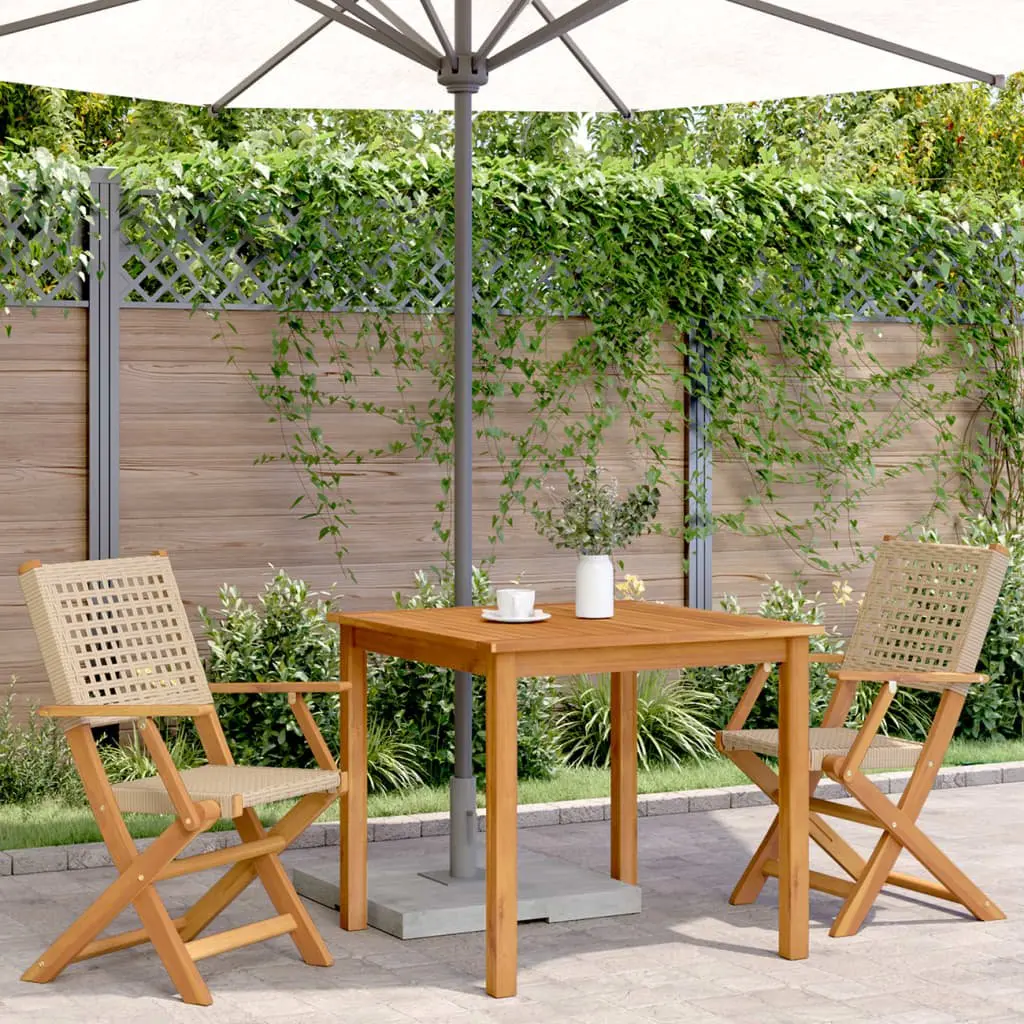 Outdoor Chairs 2 pcs Beige Foldable Weather Resistant Acacia Wood Poly Rattan