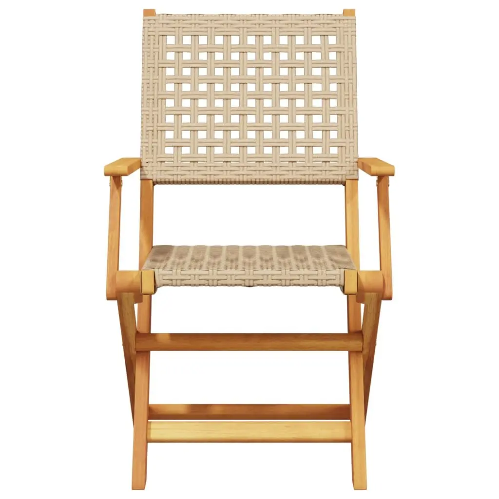 Outdoor Chairs 2 pcs Beige Foldable Weather Resistant Acacia Wood Poly Rattan