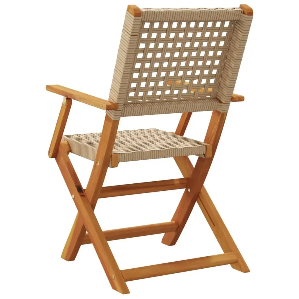 Outdoor Chairs 2 pcs Beige Foldable Weather Resistant Acacia Wood Poly Rattan