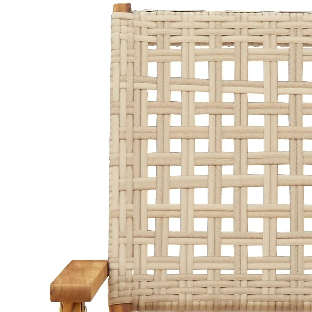 Outdoor Chairs 2 pcs Beige Foldable Weather Resistant Acacia Wood Poly Rattan
