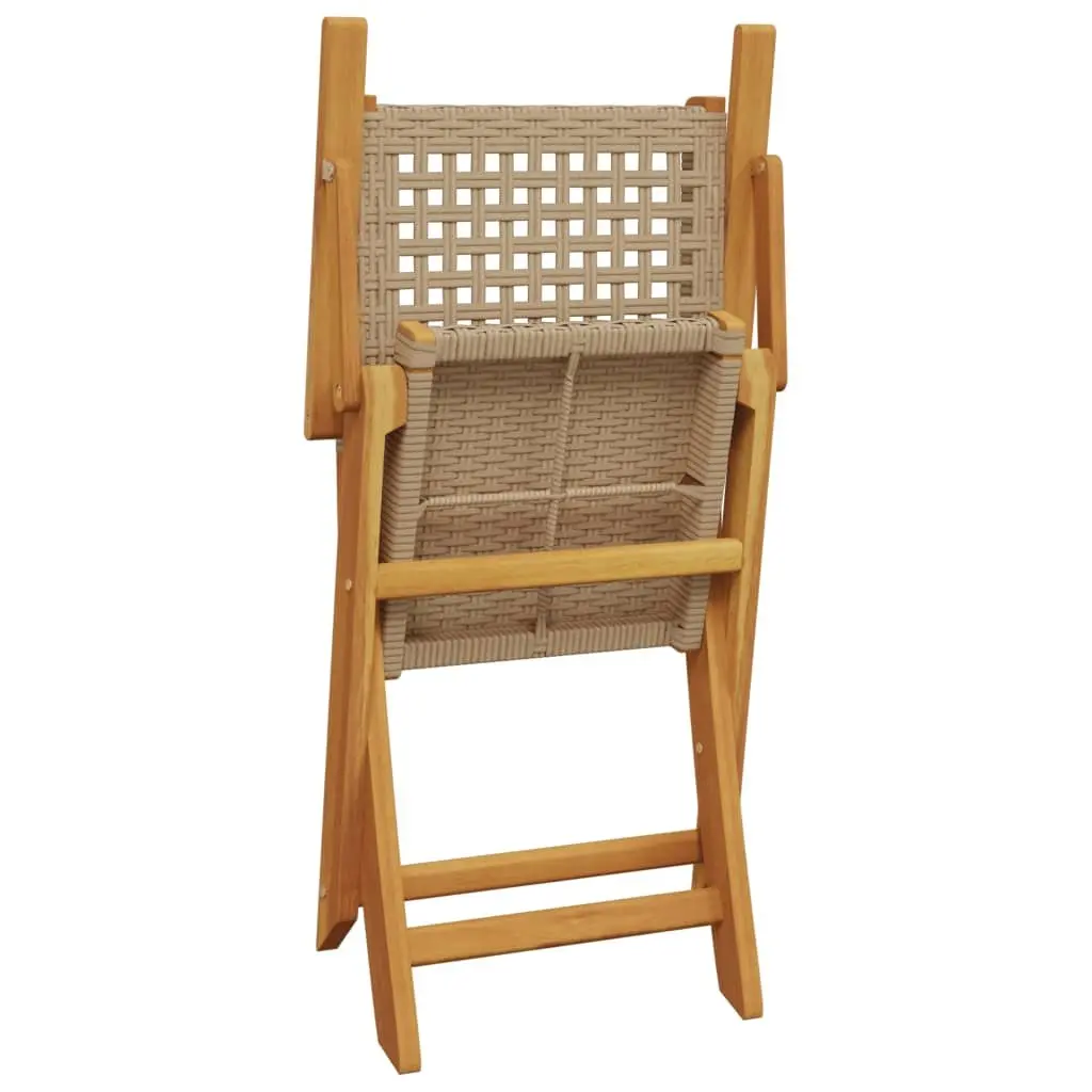 Outdoor Chairs 2 pcs Beige Foldable Weather Resistant Acacia Wood Poly Rattan