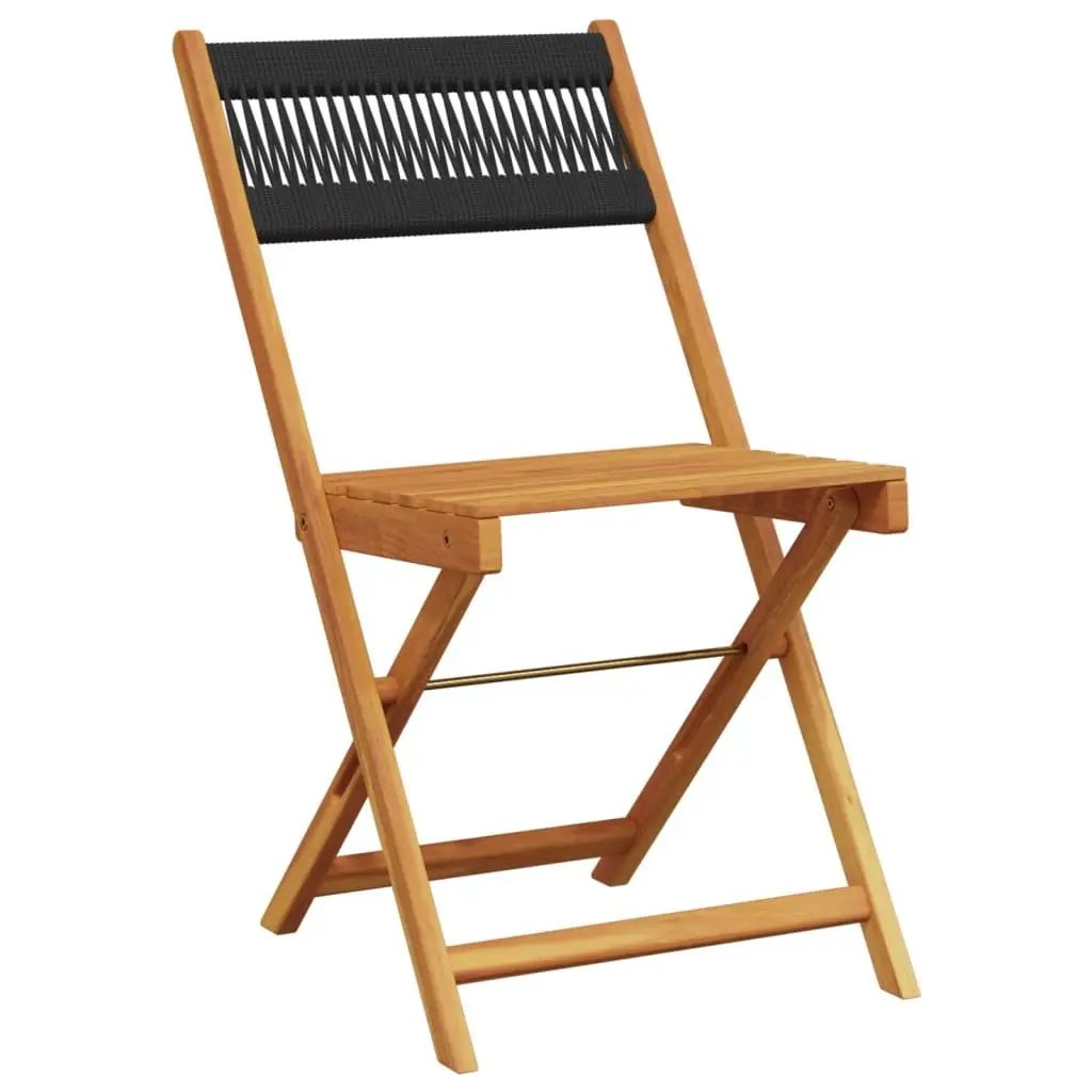 Outdoor Bistro Chairs 2 pcs Black Solid Wood Acacia Rope Backrest Folding