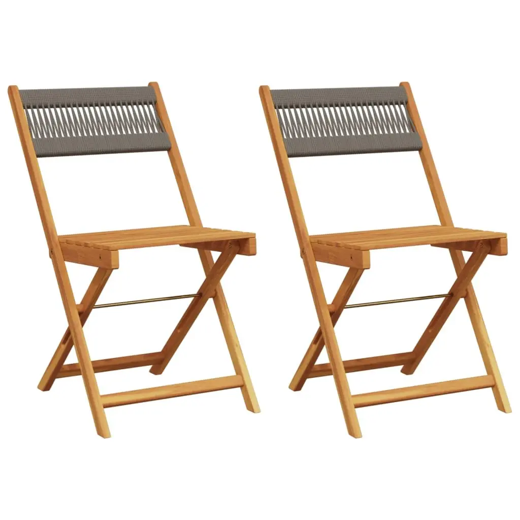 Bistro Chairs 2 pcs Grey Outdoor Seating Folding Rope Backrest