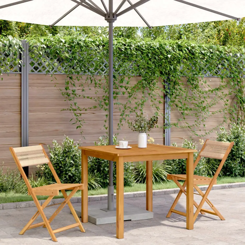 Outdoor Bistro Chairs Set of 2 Beige Folding Acacia Wood Garden Patio Seating Rope Backrest