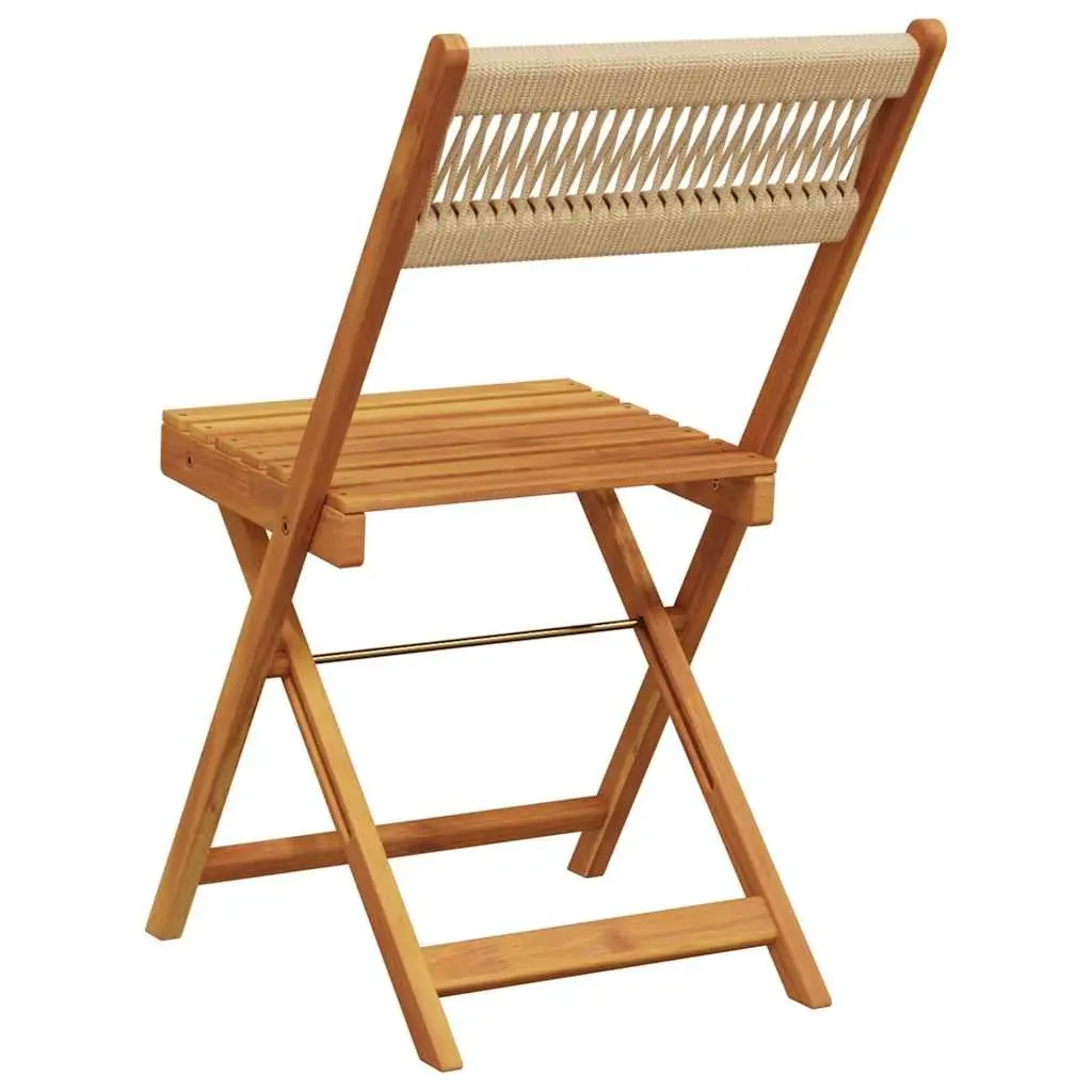 Outdoor Bistro Chairs Set of 2 Beige Folding Acacia Wood Garden Patio Seating Rope Backrest