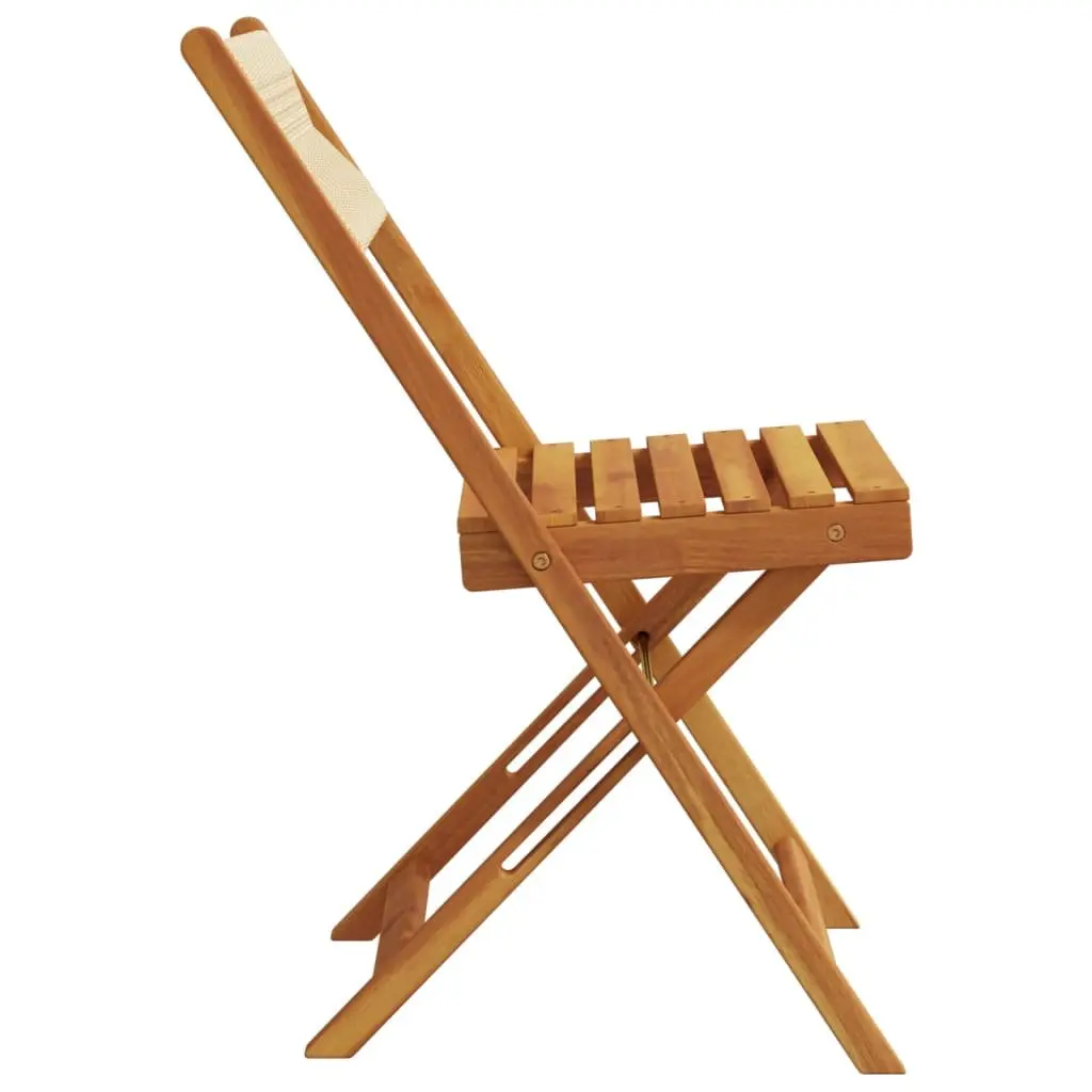 Outdoor Bistro Chairs Set of 2 Beige Folding Acacia Wood Garden Patio Seating Rope Backrest