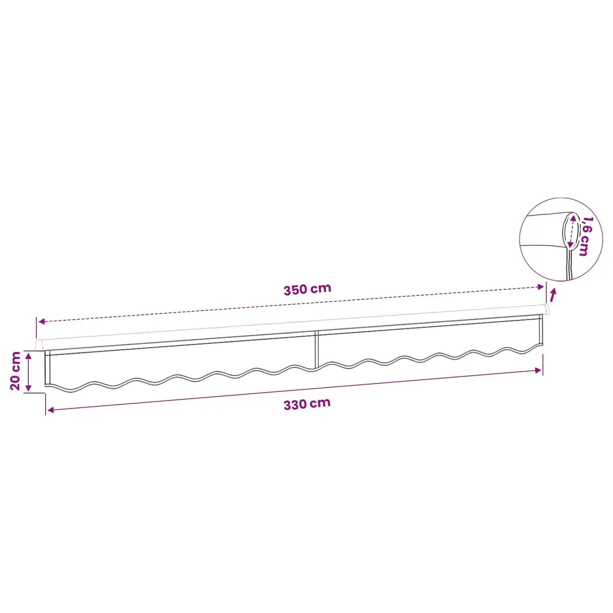 Replacement Awning Valance Fabric 3.5m Water and UV Resistant Anthracite Stripe