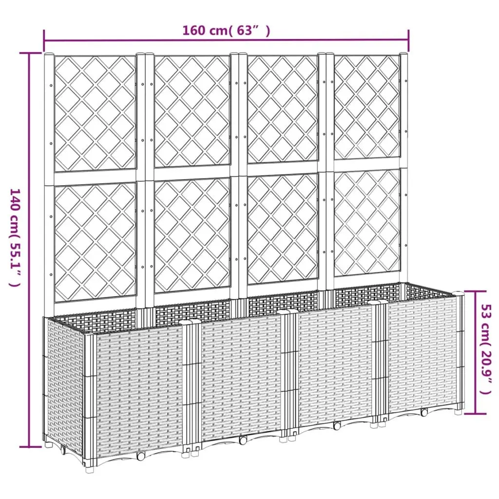 Garden Planter 160x40x140cm Integrated Trellis Climbing Plant Support Outdoor