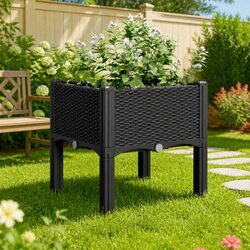 Black Outdoor Elevated Planter Box 40x40x42cm for Patios