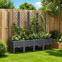 Garden Planter with Trellis Support for Climbing Plants Outdoor Patio Rattan
