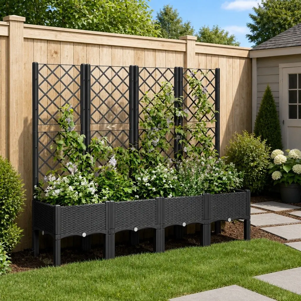Garden Planter 160x40x142cm with Integrated Trellis for Climbing Plants Outdoor Use