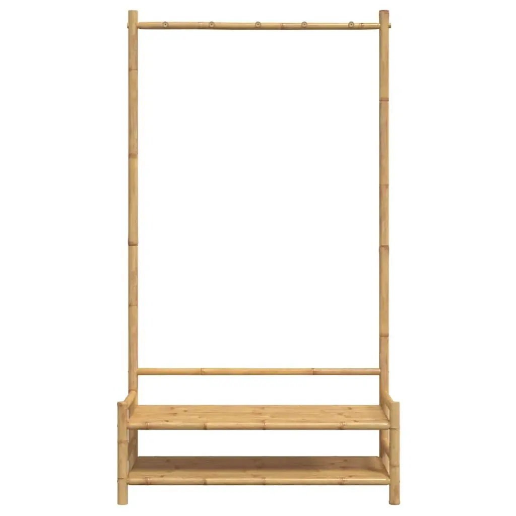 Bamboo Clothes Rack 183cm Free-standing Garment Stand with Shelves