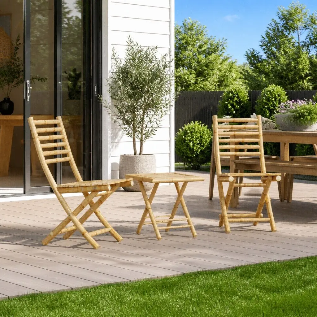 Folding Garden Chairs 2 Piece Brown Bamboo Outdoor Seating with Backrest
