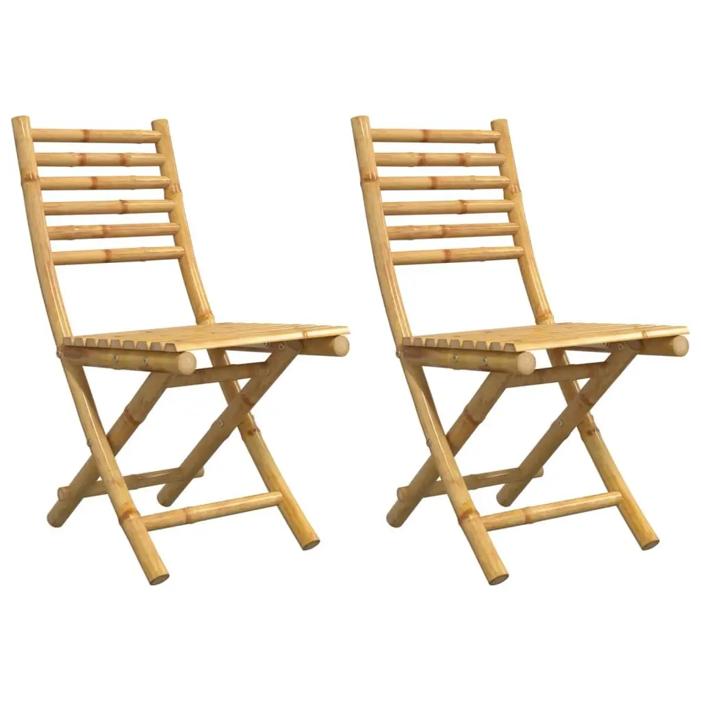 Folding Garden Chairs 2 Piece Brown Bamboo Outdoor Seating with Backrest