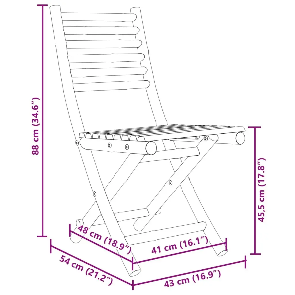 Folding Garden Chairs 2 Piece Brown Bamboo Outdoor Seating with Backrest