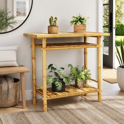 Bamboo Console Table 90x37x75cm Hallway Accent Storage Display Stand Brown