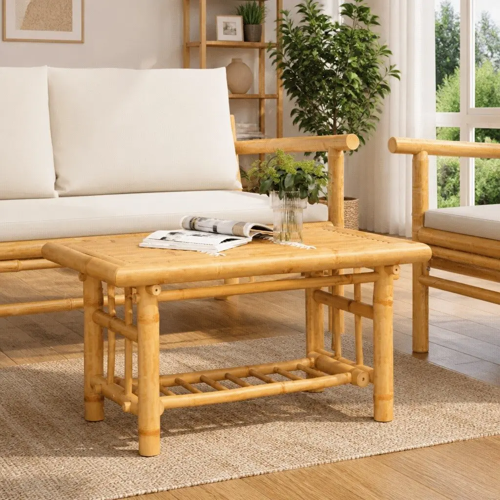 Bamboo Coffee Table 70x45x36 cm Brown Storage Accent Side Table for Living Room