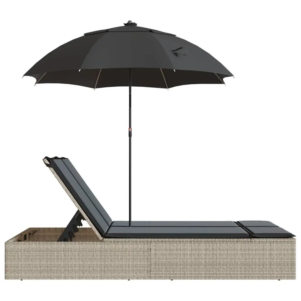 Double Sun Lounger Outdoor Garden Furniture Adjustable Backrest Integrated Parasol Grey Rattan