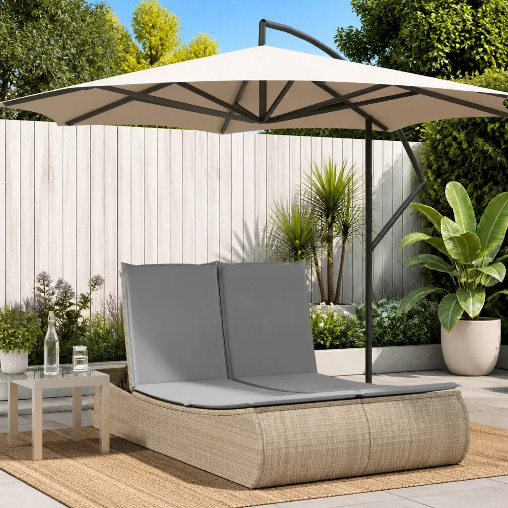 Double Sun Lounger Outdoor Garden Furniture Beige Adjustable Backrest with Cushions