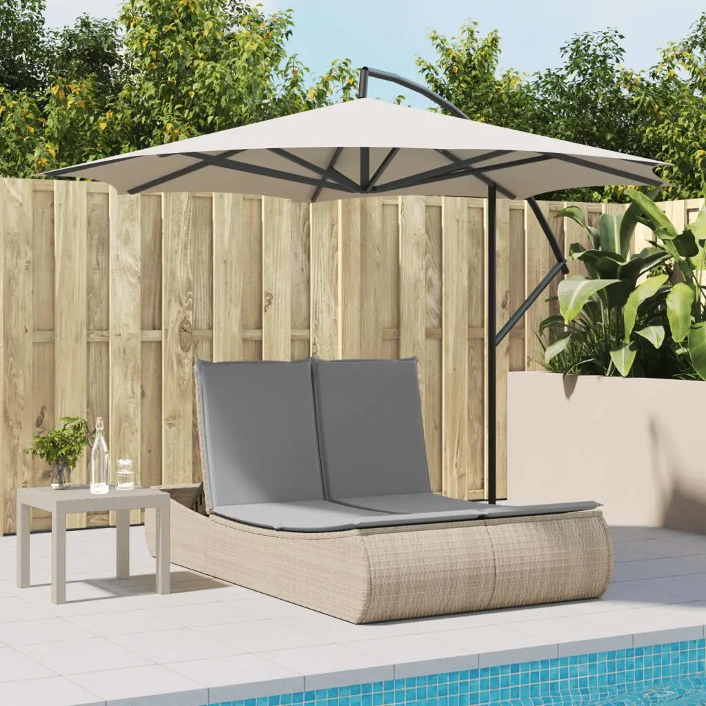 Double Sun Lounger Outdoor Garden Furniture Beige Adjustable Backrest with Cushions