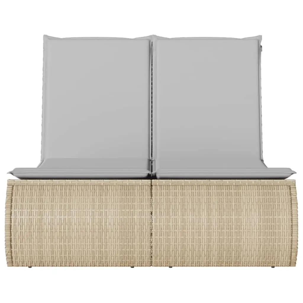 Double Sun Lounger Outdoor Garden Furniture Beige Adjustable Backrest with Cushions