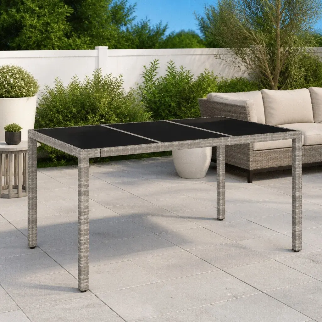 Garden Table 150cm Grey Tempered Glass Top Outdoor Patio Dining Furniture