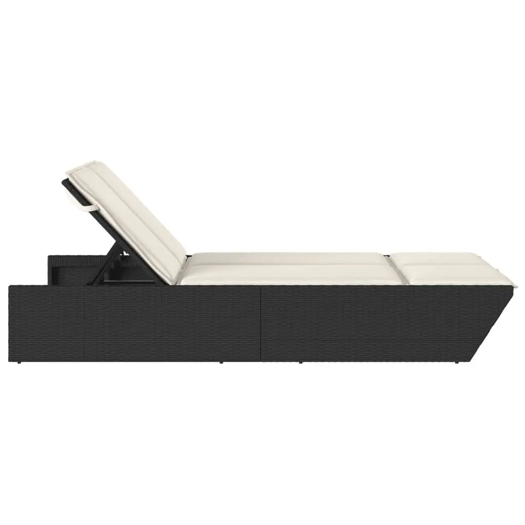 Double Sun Lounger Adjustable Black Poly Rattan with Thickly Padded Cushions