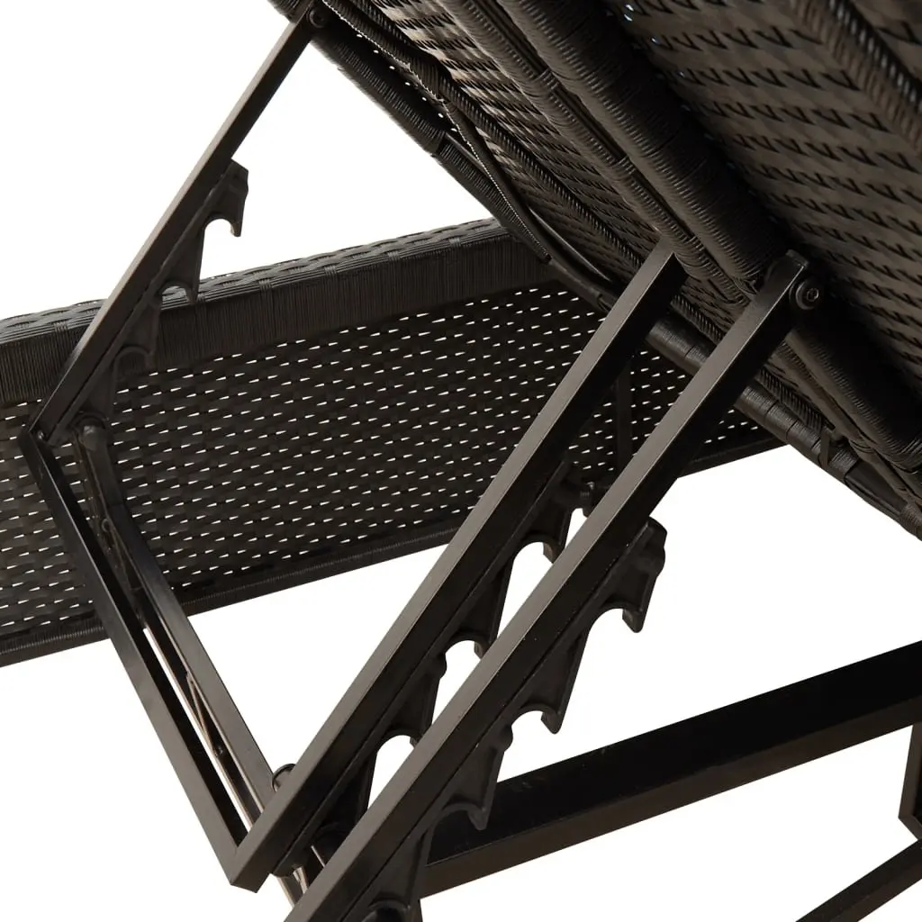 Double Sun Lounger Adjustable Black Poly Rattan with Thickly Padded Cushions