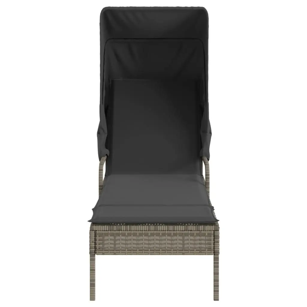 Sun Lounger Grey Adjustable Backrest Retractable Canopy Integrated Tea Table Outdoor