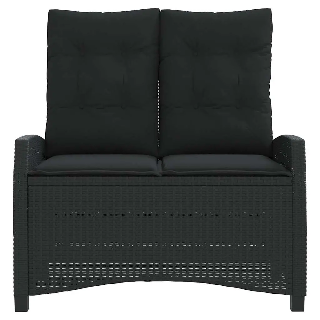 Reclining Garden Bench Black Adjustable Backrest with Cushions