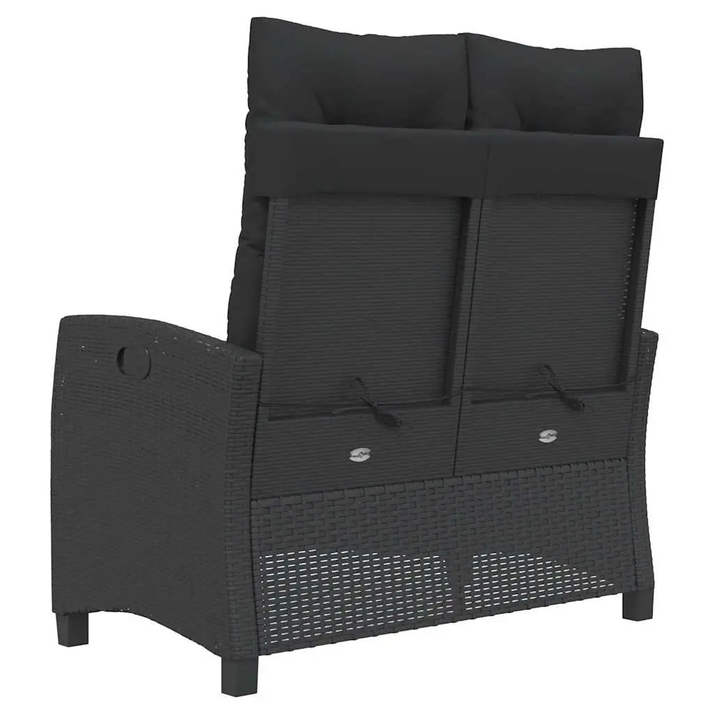 Reclining Garden Bench Black Adjustable Backrest with Cushions