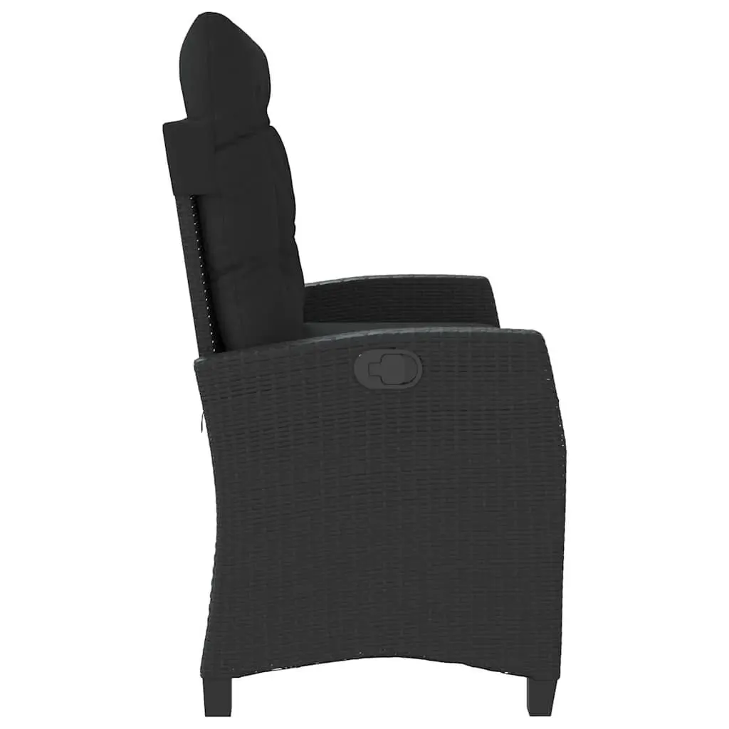 Reclining Garden Bench Black Adjustable Backrest with Cushions