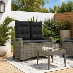 Reclining Garden Bench Adjustable Backrest Outdoor Seating with Cushions Grey
