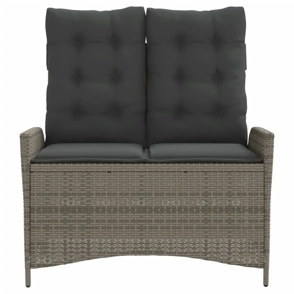 Reclining Garden Bench Adjustable Backrest Grey Padded Cushions