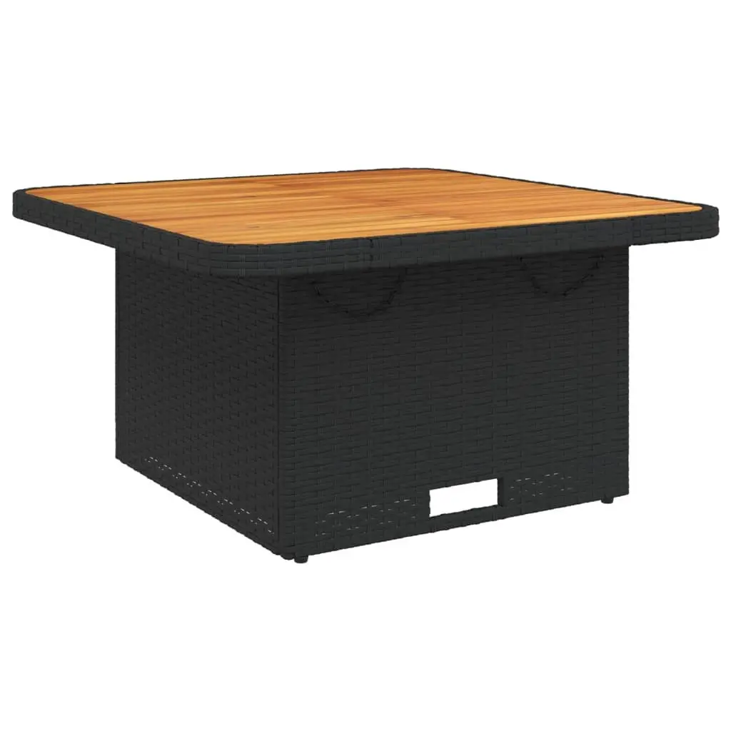 Garden Table 80x80x71 cm Black Adjustable Acacia Wood Poly Rattan Outdoor Patio Furniture