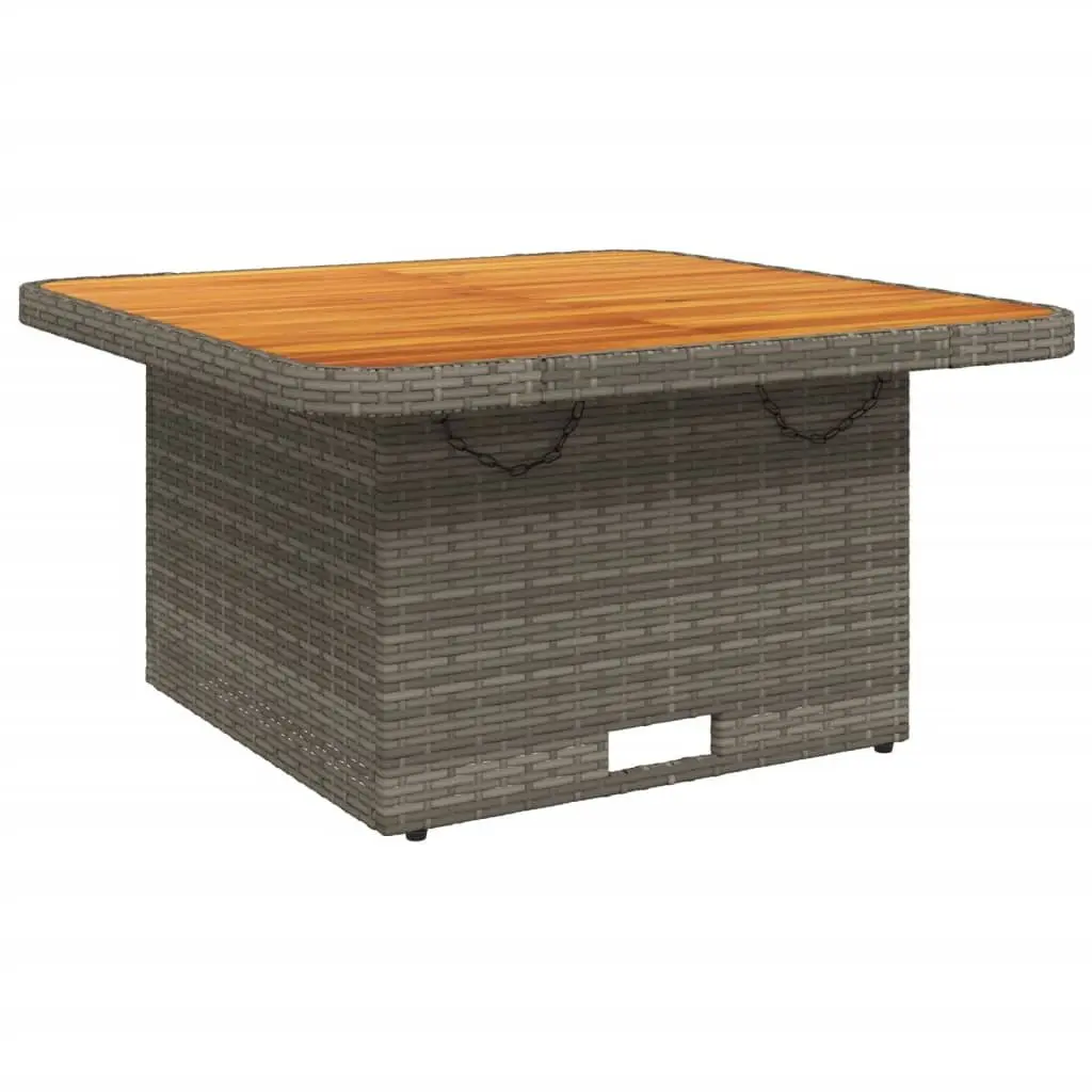 Garden Table 80x80x71cm Adjustable Height PE Rattan Frame Acacia Wood Top Grey