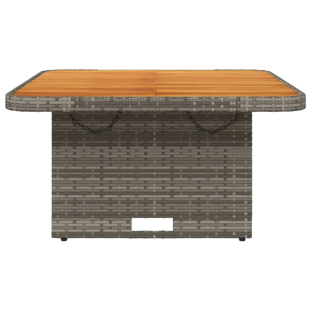 Garden Table 80x80x71cm Adjustable Height PE Rattan Frame Acacia Wood Top Grey
