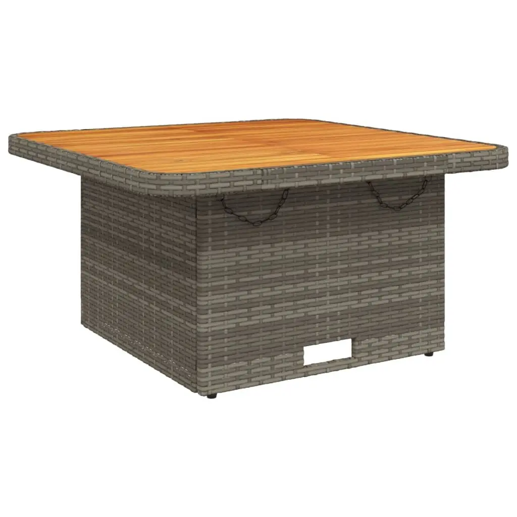 Garden Table 80x80x71cm Adjustable Height PE Rattan Frame Acacia Wood Top Grey