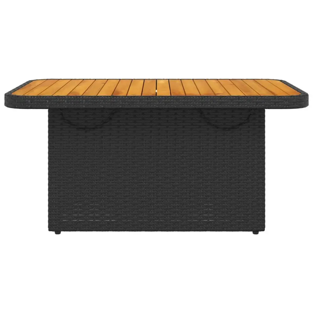 Garden Table 90x55x71cm Adjustable Height Black PE Rattan Acacia Wood Outdoor Furniture