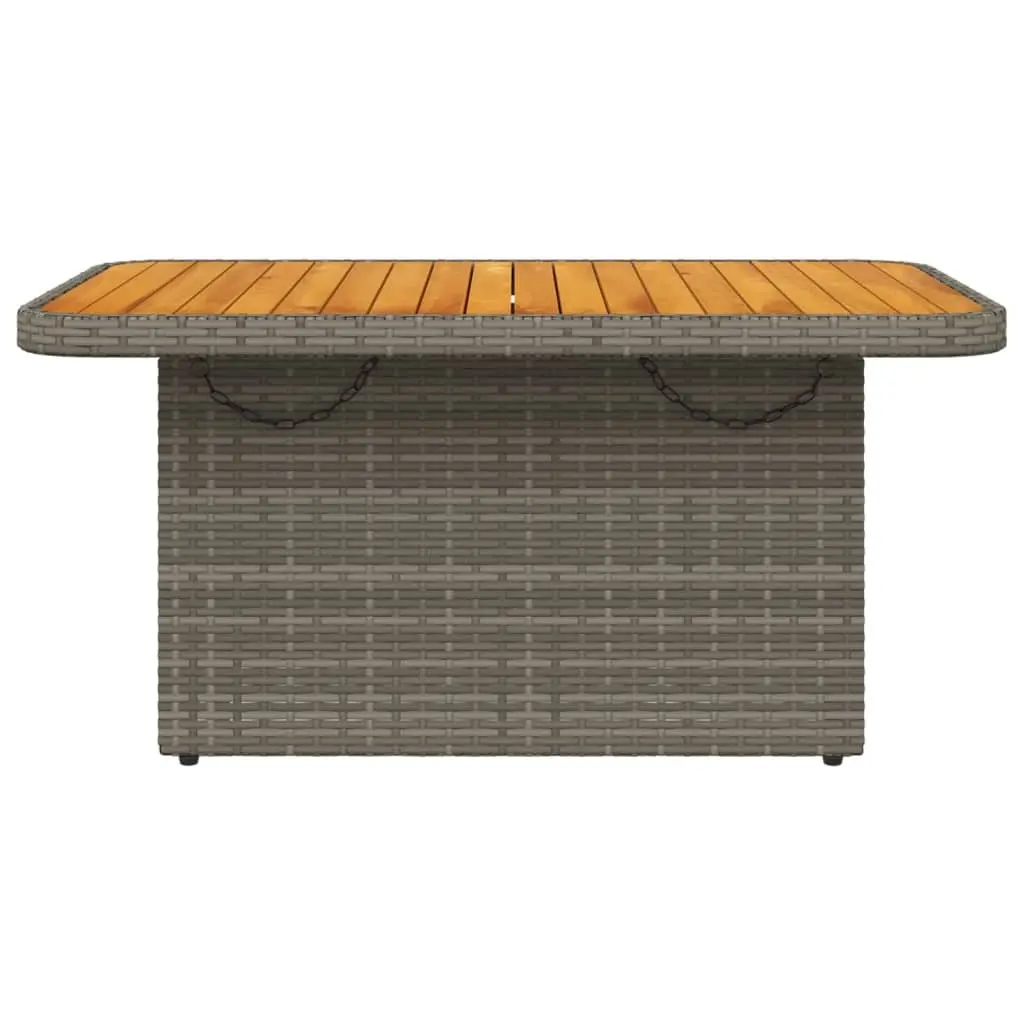 Garden Table 90x55x71 cm Adjustable Height PE Rattan Frame Acacia Wood Top Grey