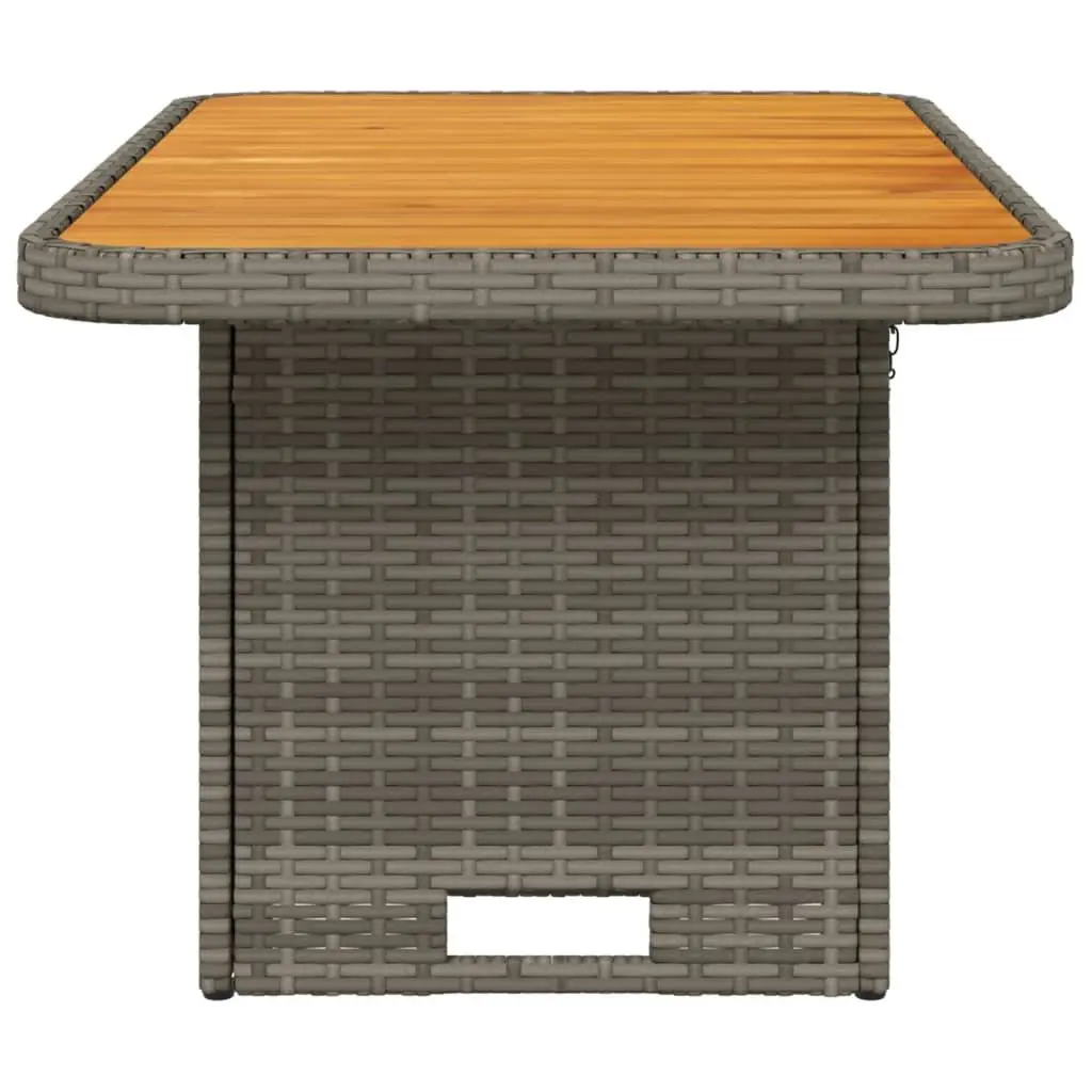 Garden Table 90x55x71 cm Adjustable Height PE Rattan Frame Acacia Wood Top Grey