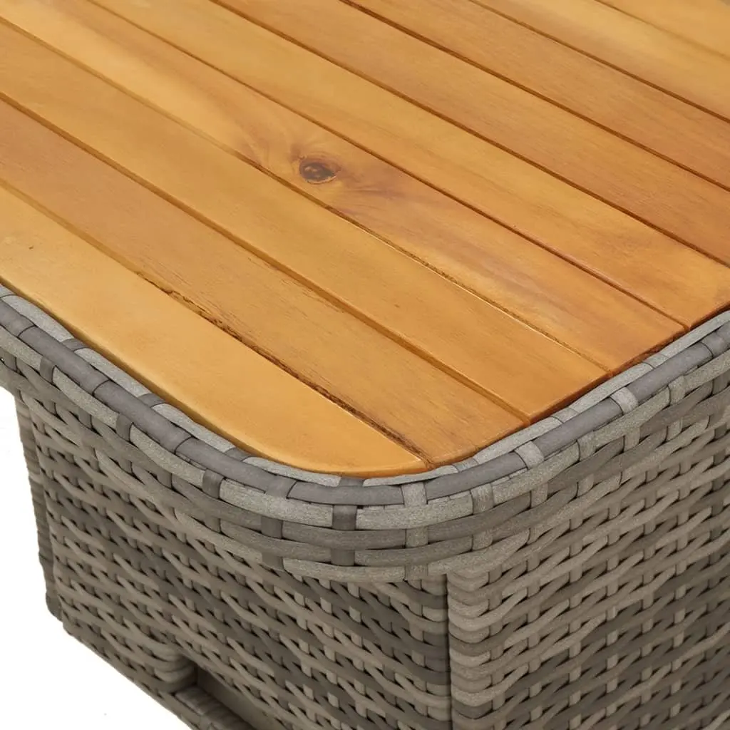 Garden Table 90x55x71 cm Adjustable Height PE Rattan Frame Acacia Wood Top Grey