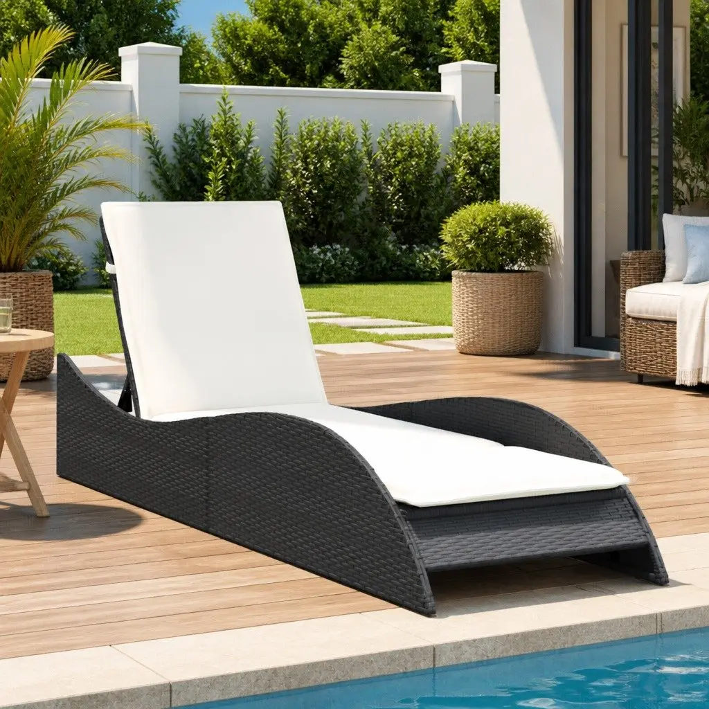 Sun Lounger Outdoor Lounge Chair Adjustable Backrest Thickly Padded Cushion Black