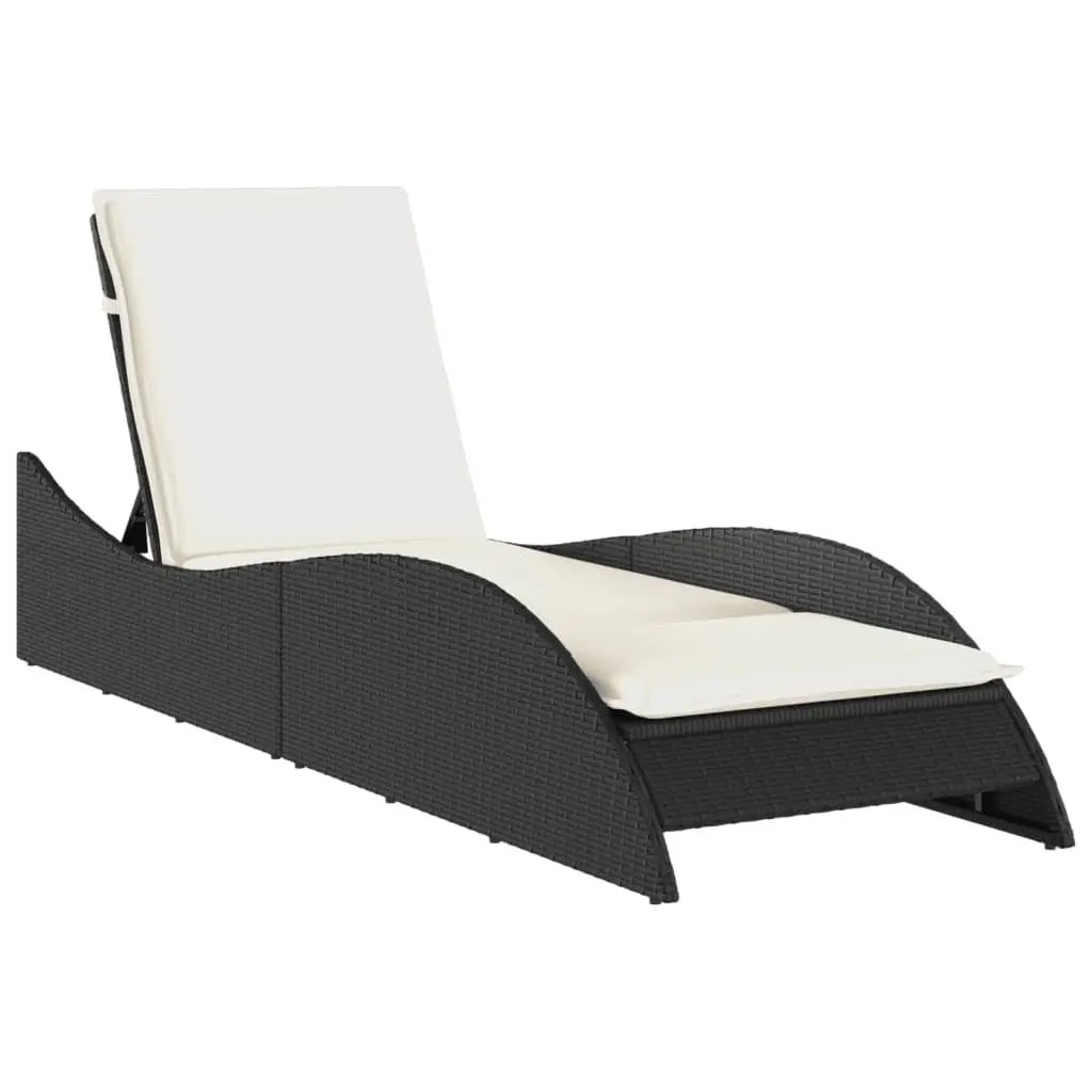 Sun Lounger Outdoor Lounge Chair Adjustable Backrest Thickly Padded Cushion Black