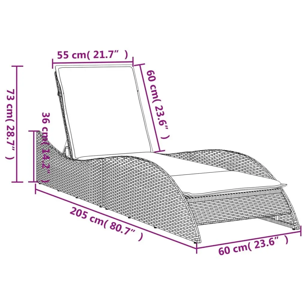 Sun Lounger Outdoor Lounge Chair Adjustable Backrest Thickly Padded Cushion Black