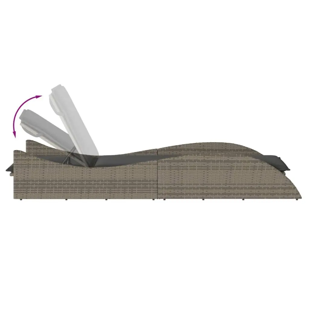Sun Lounger Grey Adjustable Reclining Lounge with Cushion PE Rattan Construction