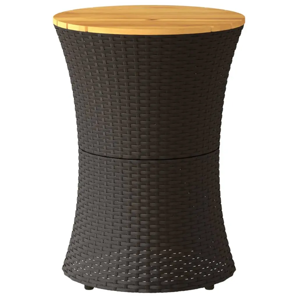 Garden Side Table Drum Shape Black Poly Rattan Acacia Wood Weather Resistant Outdoor Furniture