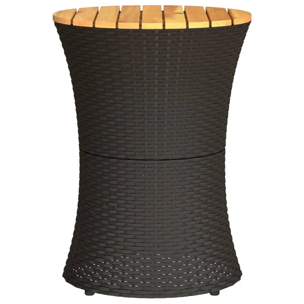 Garden Side Table Drum Shape Black Poly Rattan Acacia Wood Weather Resistant Outdoor Furniture